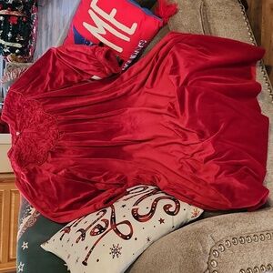 Vintage Jasmine Rose Deep Red Velour Housecoat Robe Women's Plus 1X